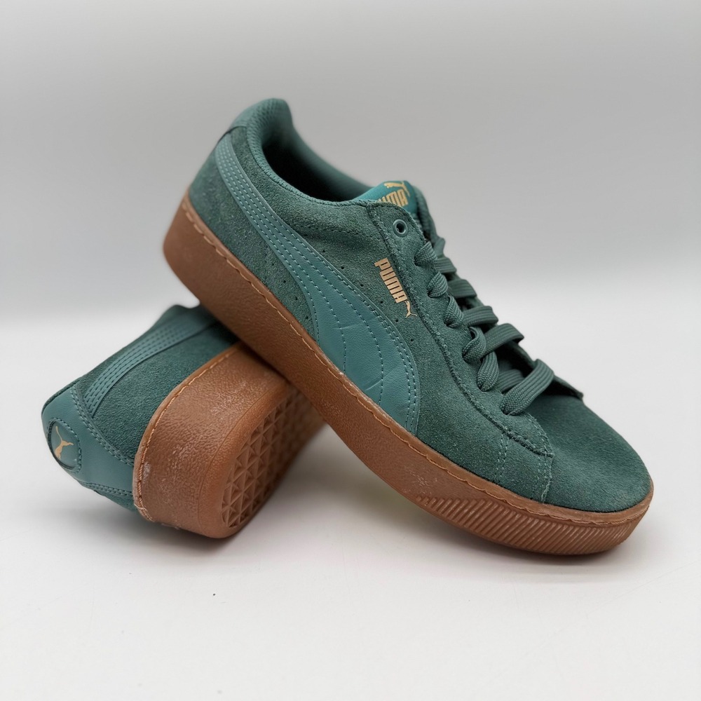 Puma Suede Platform Womens 8.5 Trace Ponderosa Pine Green Gum Sole 367299 02